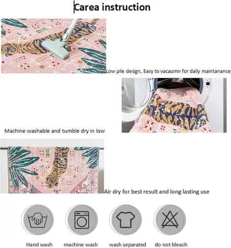 Miniatura 7 de Alfombras hippie, alfombras de 2 x 3 de lana sintética tropical rosa boho para baño, cocina, entrada interior pequeña. Alfombra moderna vintage