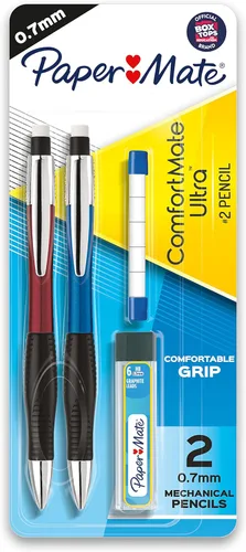 Paper Mate Comfortmate Ultra Pencil - Juego de iniciación de 0.028 in, Hb (#2.5), mina negra, colores surtidos de barril, 2 unidades