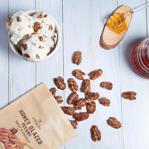 Miniatura 5 de Nueces pecanas glaseadas con miel de 5 onzas – Nueces pecanas caramelizadas con miel real, aperitivo crujiente y dulce de nueces tostadas en bolsa