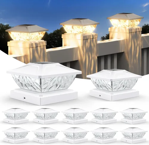 Miniatura 12 de Paquete de 4 luces solares para poste de 2 modos, luces solares brillantes para postes al aire libre, impermeables, luces de poste al aire libre
