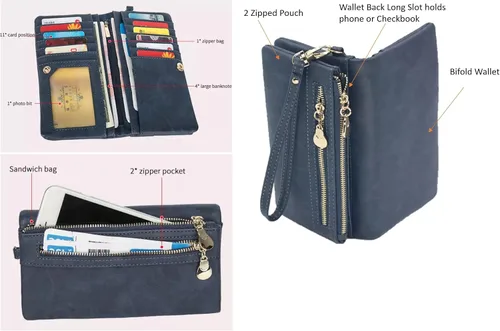 Miniatura 4 de Aslana Cartera larga de cuero suave con correa de mano bolso de embrague para las mujeres multi función tarjetero teléfono bolsa, #04 Rojo