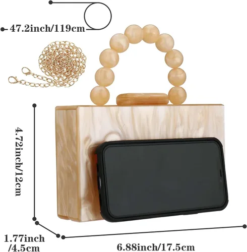 Miniatura 5 de Monederos acrílicos de noche, bolso de mano de mármol para mujer, bolso cruzado con cadena de perlas, formal, boda, fiesta de graduación