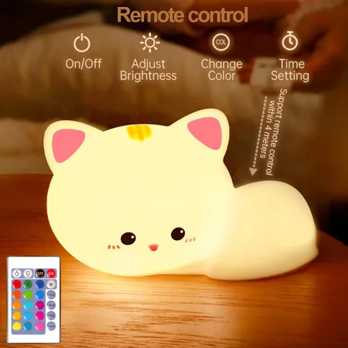 Miniatura 5 de Luz nocturna LED de gato, 16 colores regulables para guardería, luz nocturna kawaii, súper blanda de silicona recargable por USB, lámpara de noche