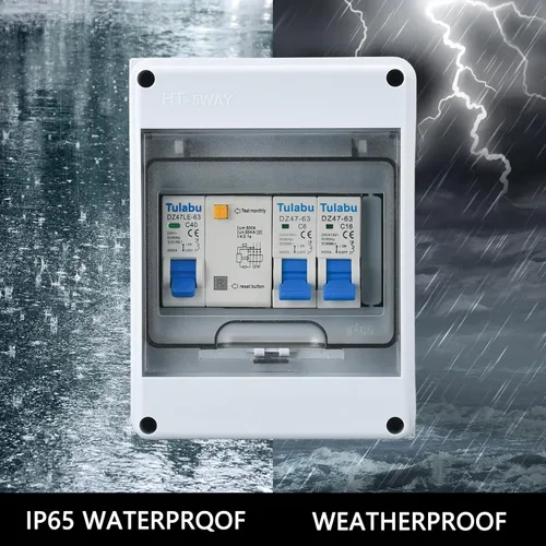 Miniatura 3 de Disyuntores en miniatura de 5 vías con caja de distribución impermeable para exteriores, 40 A, 220 V, protección contra fugas a tierra, sobrecarga