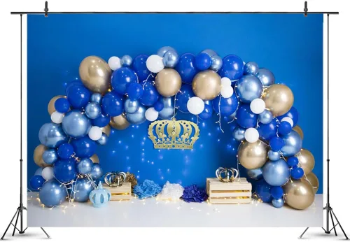 Miniatura 3 de Arco de globos azules de 6 x 4 pies, telón de fondo para el primer cumpleaños para niños, decoración de retratos, fondo de fotografía