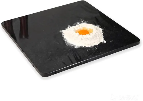 Miniatura 17 de Diflart Tabla de cortar de piedra de mármol natural para cocina, 16x16 pulgadas, negra, tabla de mármol grande para repostería con pies