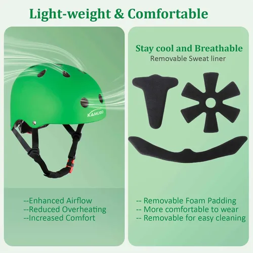 Miniatura 5 de KAMUGO - Casco ajustable para niños, con equipo de protección deportiva, rodilleras, coderas, muñequeras para niños de 2 a 8 años, para niños y Verde