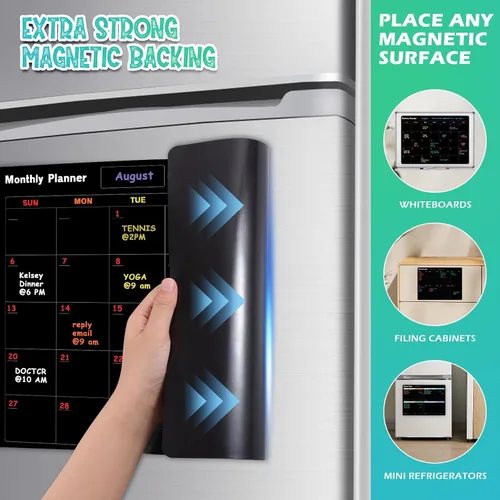 Miniatura 5 de Juego de calendario de pizarra blanca negra para nevera (paquete de 3), 1 tabla magnética de tareas y 1 planificador semanal para refrigerador, 1