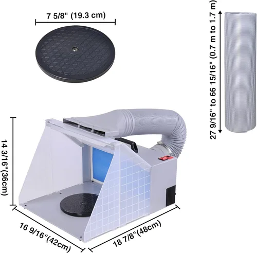 Miniatura 7 de AW Kit de cabina de pintura portátil con aerógrafo, luz LED, con mesa giratoria, manguera de 5.6 pies, juego de pintura profesional con mesa