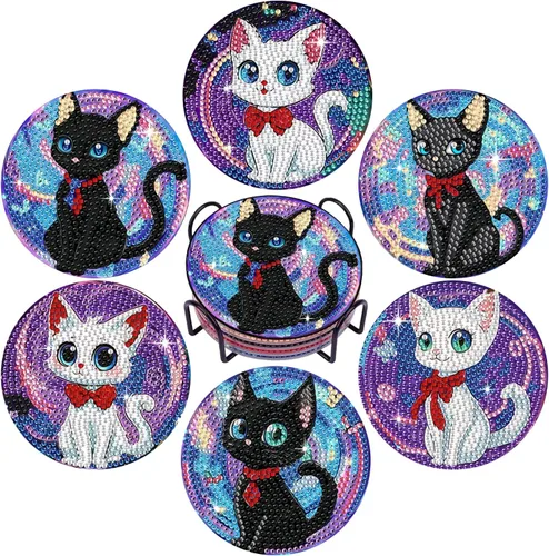 Miniatura 15 de Leatrice 6 piezas de posavasos de arte de diamante pequeños kits de pintura de diamante para adultos con puntos de diamante redondos, taladro