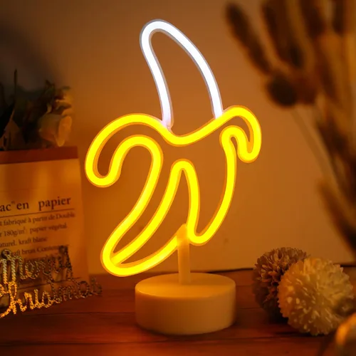 Miniatura 9 de Letrero de neón de plátano, luz LED WIOSOUL Banana con base para decoración de mesa, lámpara LED USB / batería alimentada por batería para hombre