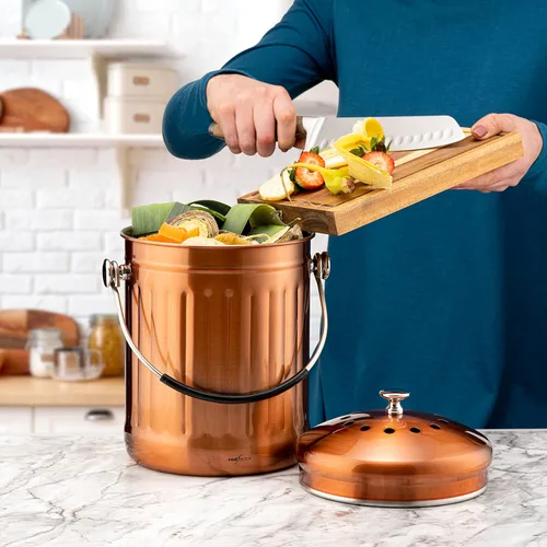 Miniatura 2 de RED FACTOR Contenedor de Compost Premium para Encimera de Cocina - Cubo de Residuos de Alimentos de Acero Inoxidable con Tecnología Innovadora