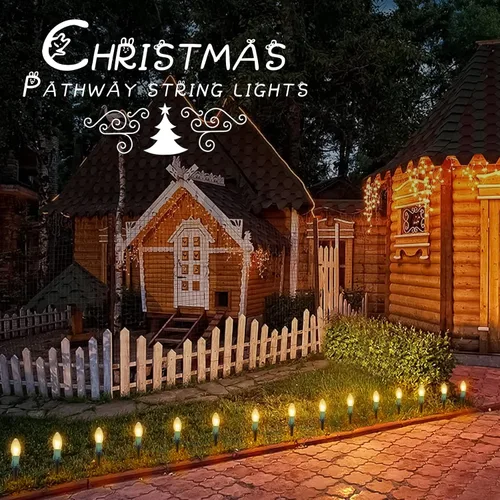 Miniatura 2 de Brightown Tira de luces LED estilo sendero de Navidad para exteriores; tira de 20 luces LED C9 de 25.7 pies con 20 estacas interconectables y a