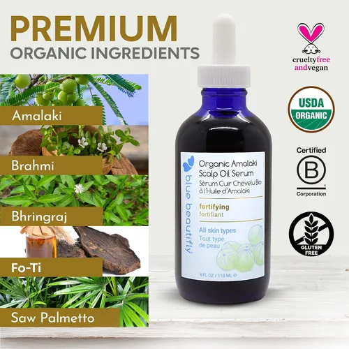 Miniatura 3 de Blue Beautifly Aceite orgánico Amla para suero del cuero cabelludo, fortalece los folículos pilosos, restaura el crecimiento y trata la caspa