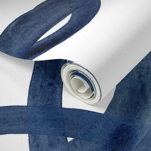 Miniatura 2 de Muestras de papel tapiz autoadhesivo – Círculos extra grandes, color azul marino y blanco, papel pintado extraíble personalizado por Spoonflower