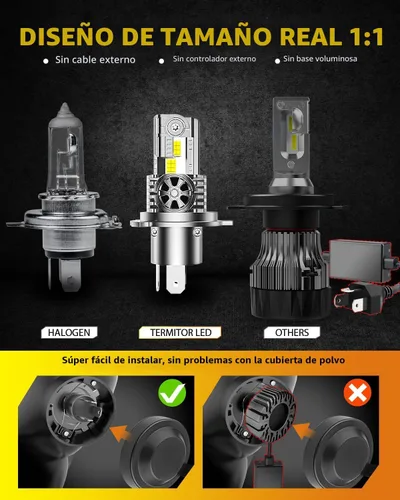 Miniatura 3 de Termitor Bombillas H4/9003/HB2, brillo de 50,000 lúmenes, blanco superbrillante de 6500 K, tamaño halógeno 1:1, luces antiniebla H4 blancas frías