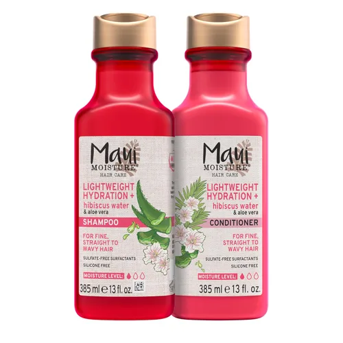 Maui Moisture - Juego de champú y acondicionador de hidratación ligera + agua de hibisco + acondicionador, aloe vera nutritivo suaviza y calma el