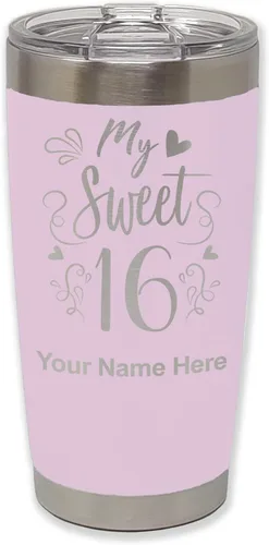 Miniatura 26 de LaserGram Taza aislada al vacío de 20 onzas, My Sweet 16, grabado personalizado incluido (gris)