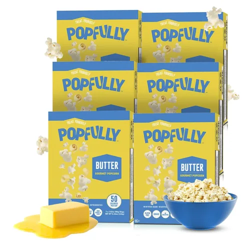 Miniatura 22 de POPFULLY Palomitas 94% libres de grasa totalmente explotadas, bolsas para compartir, sabor a mantequilla ligera, gran explosión, bolsas