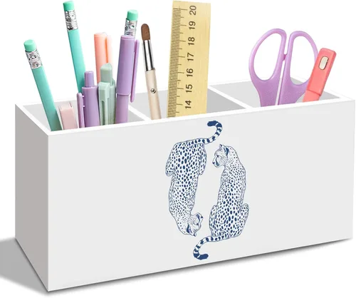 Miniatura 9 de Trendy Retro Leopard Print Pen Pencil Holder for Desk, Funky Cheetah Wooden Box Office Desk Accessories, Leopard Print Pen Holders Organizer for