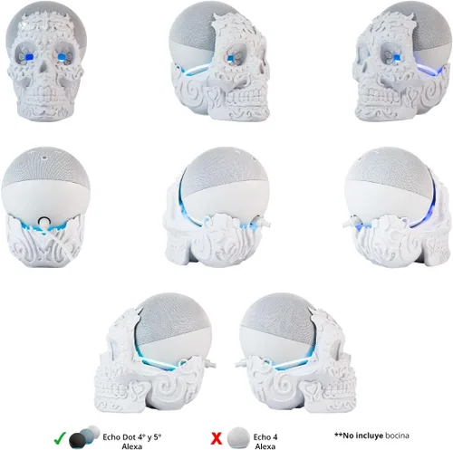 Miniatura 2 de impremli Base para Alexa Echo Dot 4G y 5G tipo calavera ornamental (blanco granito)