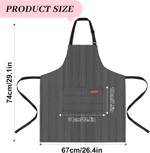 Miniatura 2 de Paquete de 2 delantales de cocina ajustables para mujeres y hombres con 2 bolsillos, delantales con peto de mezcla de algodón y poliéster