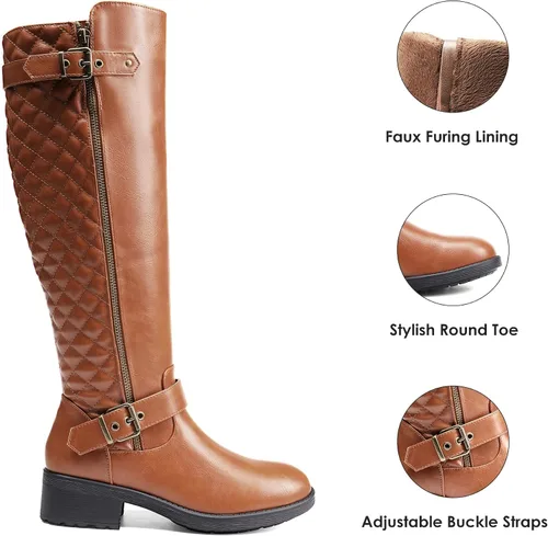 Miniatura 4 de DREAM PAIRS Women's Knee High Boots, Utah Low Stacked Heel Knee High Riding Boots