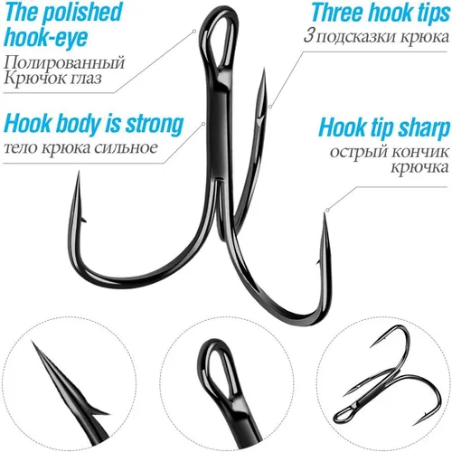 Miniatura 3 de DONQL Anzuelos de pesca Gancho de agudos de acero de alto carbono Ganchos agudos Super Sharp Solid Triple Barbed Fish Hook