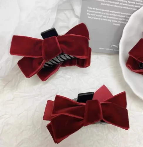 Miniatura 3 de Mini pinzas de terciopelo para mujeres y niñas, lazos para el cabello, pinzas para el cabello, pinzas para el cabello con lazo rojo, accesorios