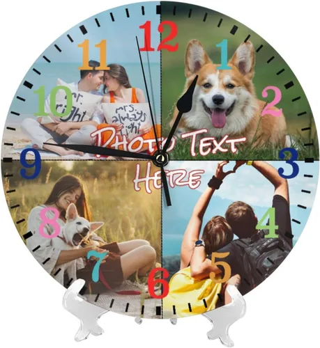 Miniatura 4 de Reloj personalizado personalizado relojes de pared personalizados tus 4 fotos nombre de texto silencioso 10 pulgadas, PVC, placa de marcación