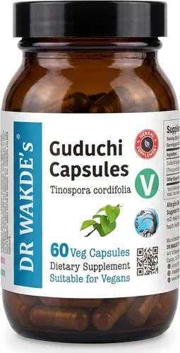 DR WAKDE's Cápsulas de Guduchi (Tinospora cordifolia, 60 cápsulas vegetales, suplemento a base de plantas, hierba ayurvédica, todo natural, vegano)