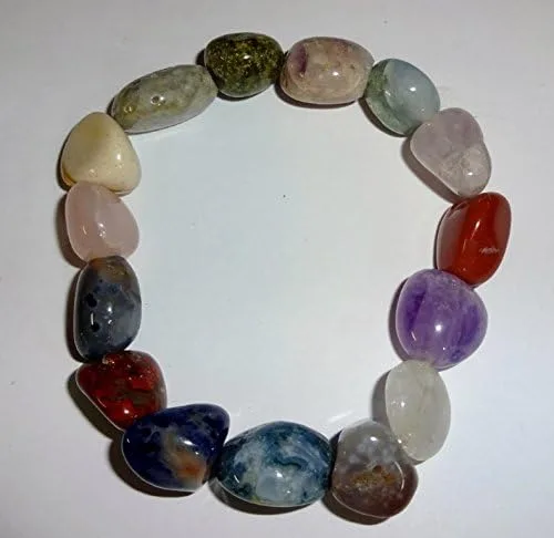 Miniatura 2 de 1 pulsera elástica con cuentas de pepita de cristal caído de calidad #2 estilo chakras mixto de 0.157-0.315 in