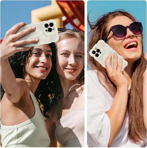 Miniatura 6 de UEEBAI Funda ondulada para iPhone 12 Pro Max, bonita cubierta plateada con forma de onda para iPhone, bonita funda estética 3D para teléfono, Blanco