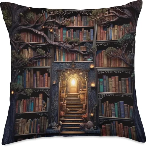 Miniatura 5 de Books Library Reading Book Shelves Bookworm Forest Library - Almohada vintage para libros de lectura, diseño de bosque de biblioteca, 16 x 16