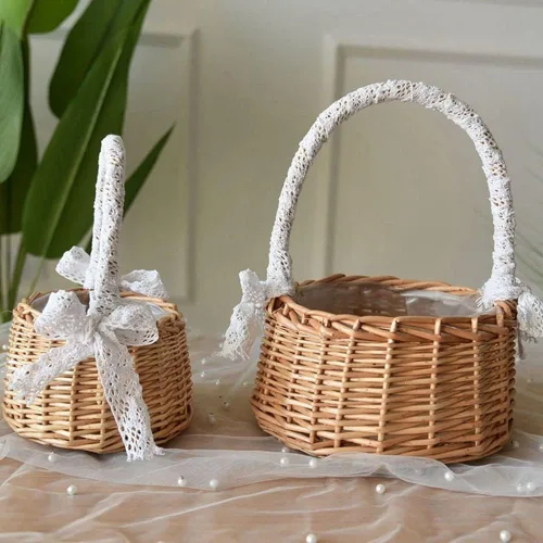 Miniatura 4 de Cesta de flores de mimbre de ratán, cesta tejida a mano de sauce con asa e inserto de plástico, cesta de dulces de huevos para boda, para decoración