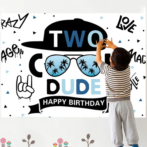 Miniatura 2 de Dos decoraciones geniales de fiesta para niños, suministros de telón de fondo de feliz segundo cumpleaños, lentes de sol geniales para niños