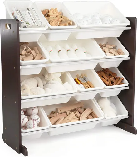 Miniatura 5 de Humble Crew Juego de muebles para niños con mesa, 4 sillas y organizador de juguetes (Espresso/Blanco)
