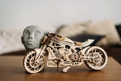Miniatura 2 de Wood Trick Motocicleta con banda de goma para paseos con motor de hasta 16 pies, kits de modelos mecánicos para adultos, rompecabezas de madera 3D