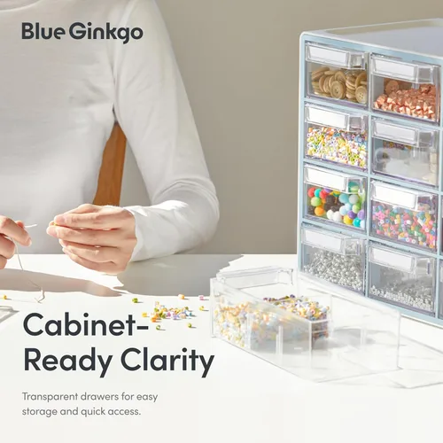 Miniatura 5 de Blue Ginkgo Gabinete mediano de 16 cajones, organizador transparente apilable para hardware, cuentas, ladrillos de plástico, oficina y Gris