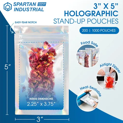 Miniatura 2 de Spartan Industrial - Bolsas holográficas de aluminio de 3 x 4 pulgadas - Paquete de 1000 bolsas resellables a prueba de olores para alimentos, cera