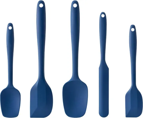 Miniatura 16 de Juego de espátulas de silicona, 5 espátulas de goma de grado alimenticio para hornear, cocinar y mezclar, resistentes al calor, antiadherentes, Azul