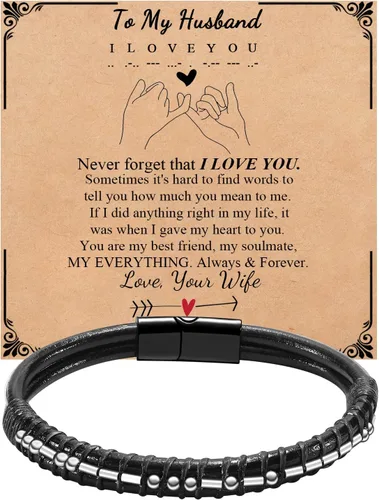 Miniatura 12 de Pulseras para hombre con código morse para hombre, pulsera de cuero con texto en inglés «I Love You», regalo de joyería para hombre y hombre