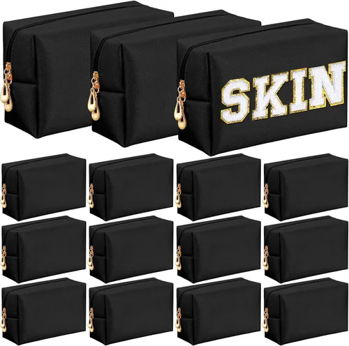 Miniatura 16 de Kigeli 15 piezas de bolsas de maquillaje estéticas, bolsas de cosméticos de cuero PU impermeables, bolsas de aseo lisas, bolsas de maquillaje a