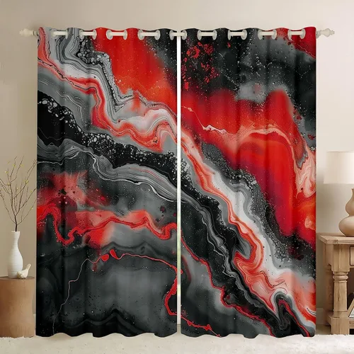 Miniatura 8 de Feelyou Cortinas abstractas para dormitorio, sala de estar, cortinas opacas de oscurecimiento negro y azul, con estampado de mármol, 2 paneles de 38