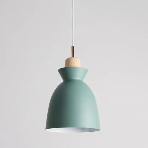 Miniatura 9 de Modern Minimalist Bell Metal Pendant Light Fixture Wood Accent, Small Hanging Lamp for Dining Room Kitchen Island Bedroom Bedside Cafe, Adjustable
