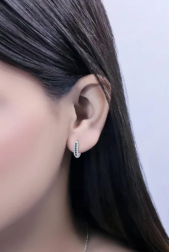 Miniatura 2 de Dazzlingrock Collection Round Gemstone & White Diamond Pave Set Hinged Post Huggies Hoop Earrings for Her in Gold