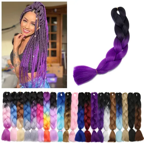Miniatura 57 de Benehair Extensiones de cabello trenzado ombré de 24 pulgadas, 1 paquete de extensiones de cabello trenzado jumbo de alta temperatura, cabello