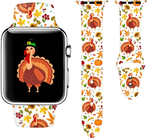 Correa de reloj de moda para otoño, Acción de Gracias, calabaza y pavo compatible con Apple Watch de 38mm 40mm 41mm 42mm 44mm 45mm 49mm para mujeres