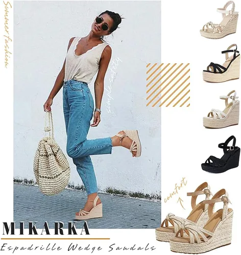 Miniatura 2 de mikarka Sandalias para mujer 2025 cómodas sandalias de plataforma de cuña para mujer, alpargatas trenzadas para mujer, correa de tobillo, puntera