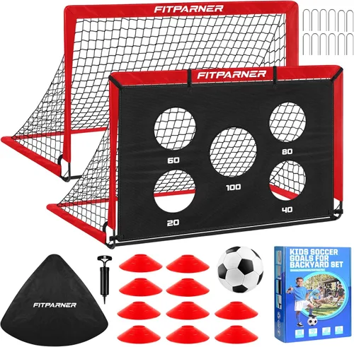 Miniatura 14 de Portería de fútbol, portería de fútbol para niños en el patio trasero, 2 unidades, redes de fútbol portátiles de 4 x 3/6 x 4 pies con objetivo